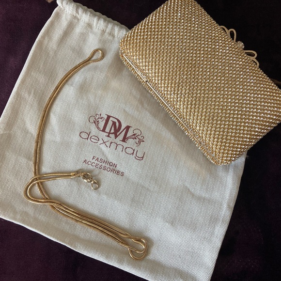 Gold Rhinestone Clutch Purse With Detachable Chain Strap - Picture 4 of 8